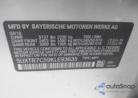 2019 BMW X3 Sdrive30I from USA, damaged, VIN 5UXTR7C59KLE93635